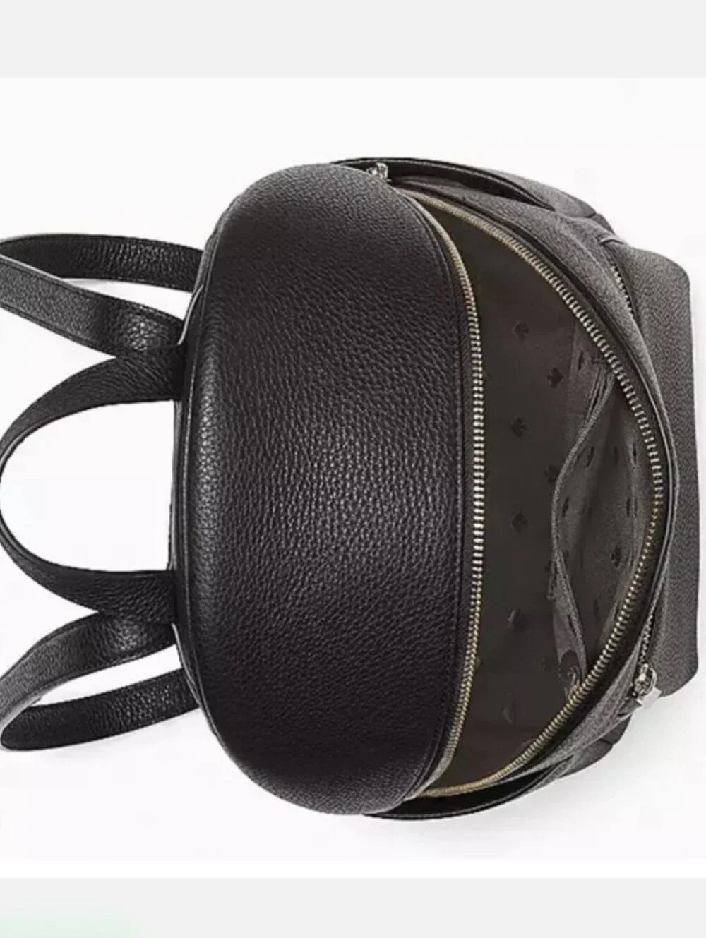Kate Spade Leila black pebbled leather medium dome backpack with gold hardware